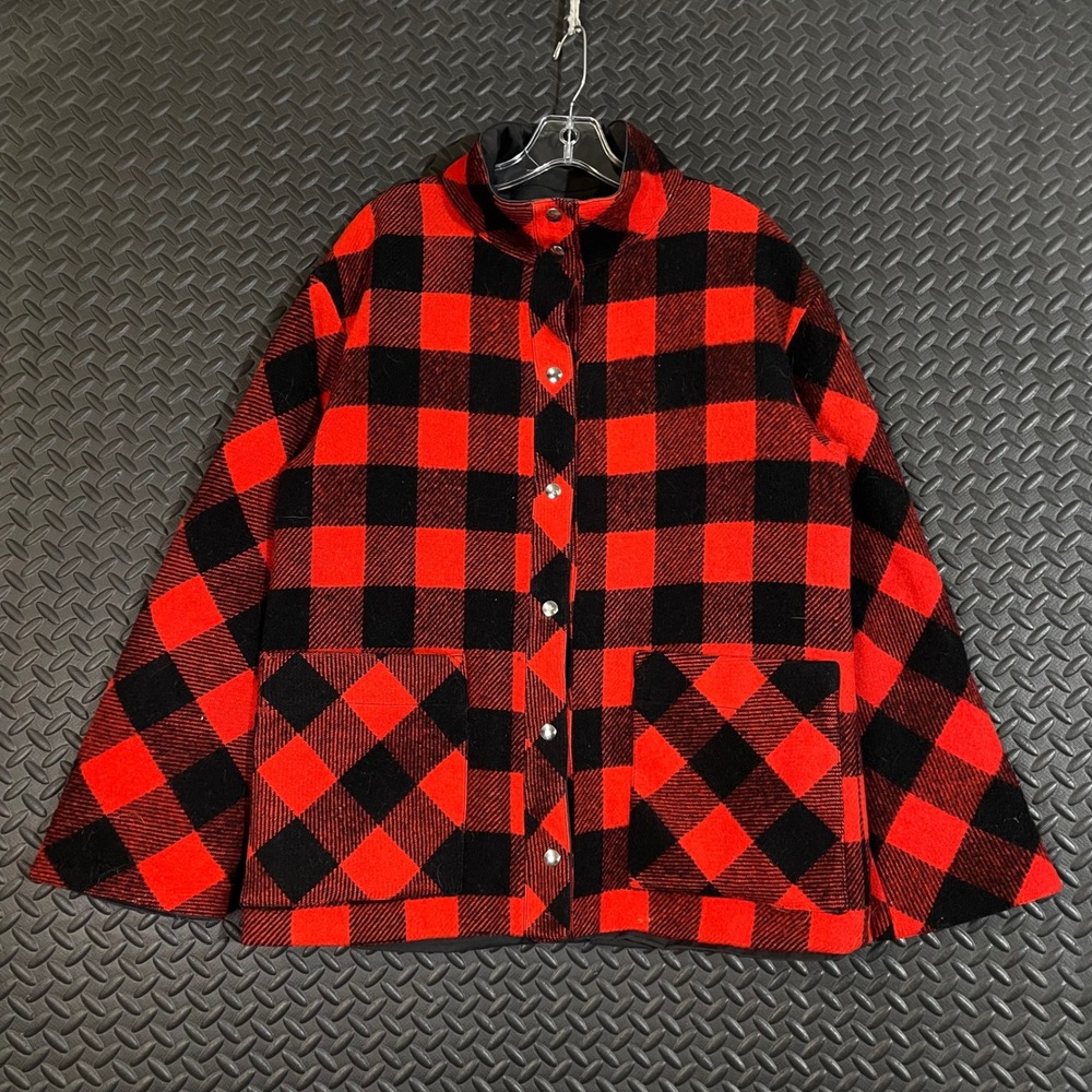 Vintage Botany 500 Wool Jacket 6 Reg Buffalo Plaid‎ Reversible Black Red Coat